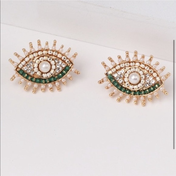 Crystal Evil Eye Stud Earrings - Picture 2 of 2